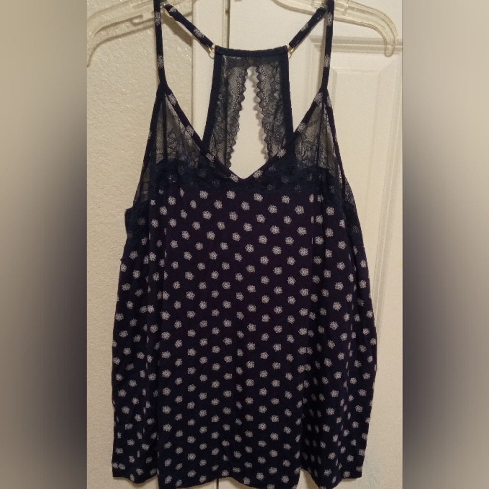 Navy Blue Lace Trim Tank Top
